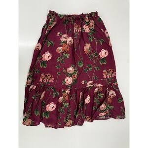 Unbranded Womens Skirt Size 7-8 Maroon Floral Tiered Skirt Vintage Elastic Waist